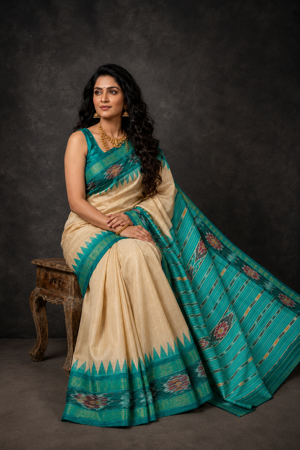 Dola Silk Pochampally Printed Festive Saree
