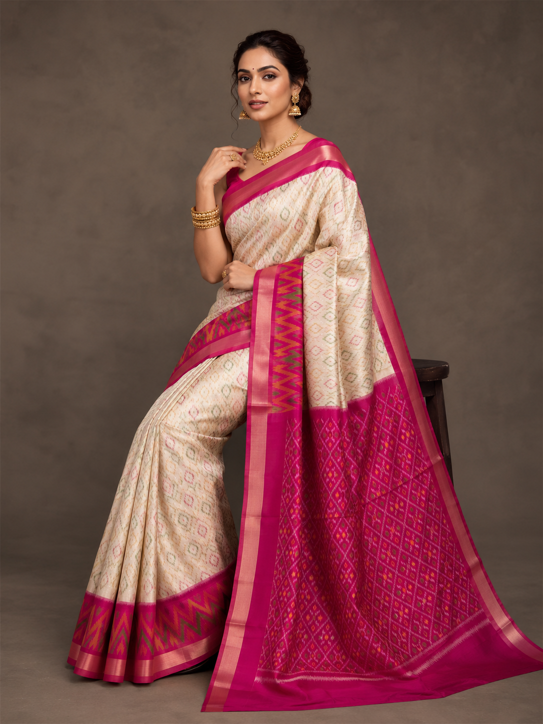 Multicolor Dola Silk Saree With Unstitched Blouse Piece For Women