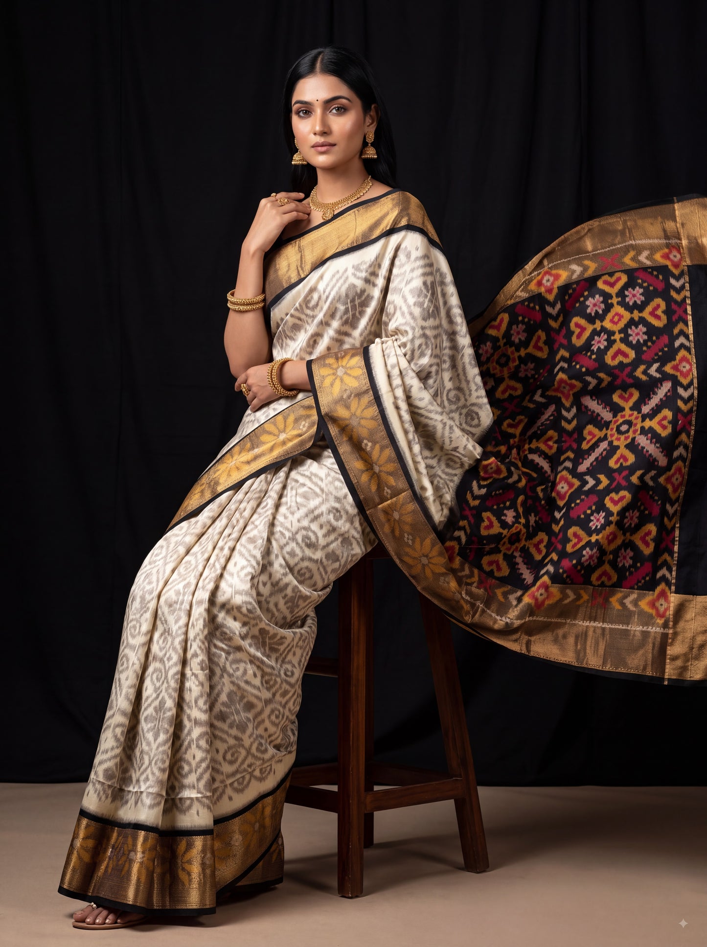 Pochampally Designer Printed & Dola Silk Fabric Saree