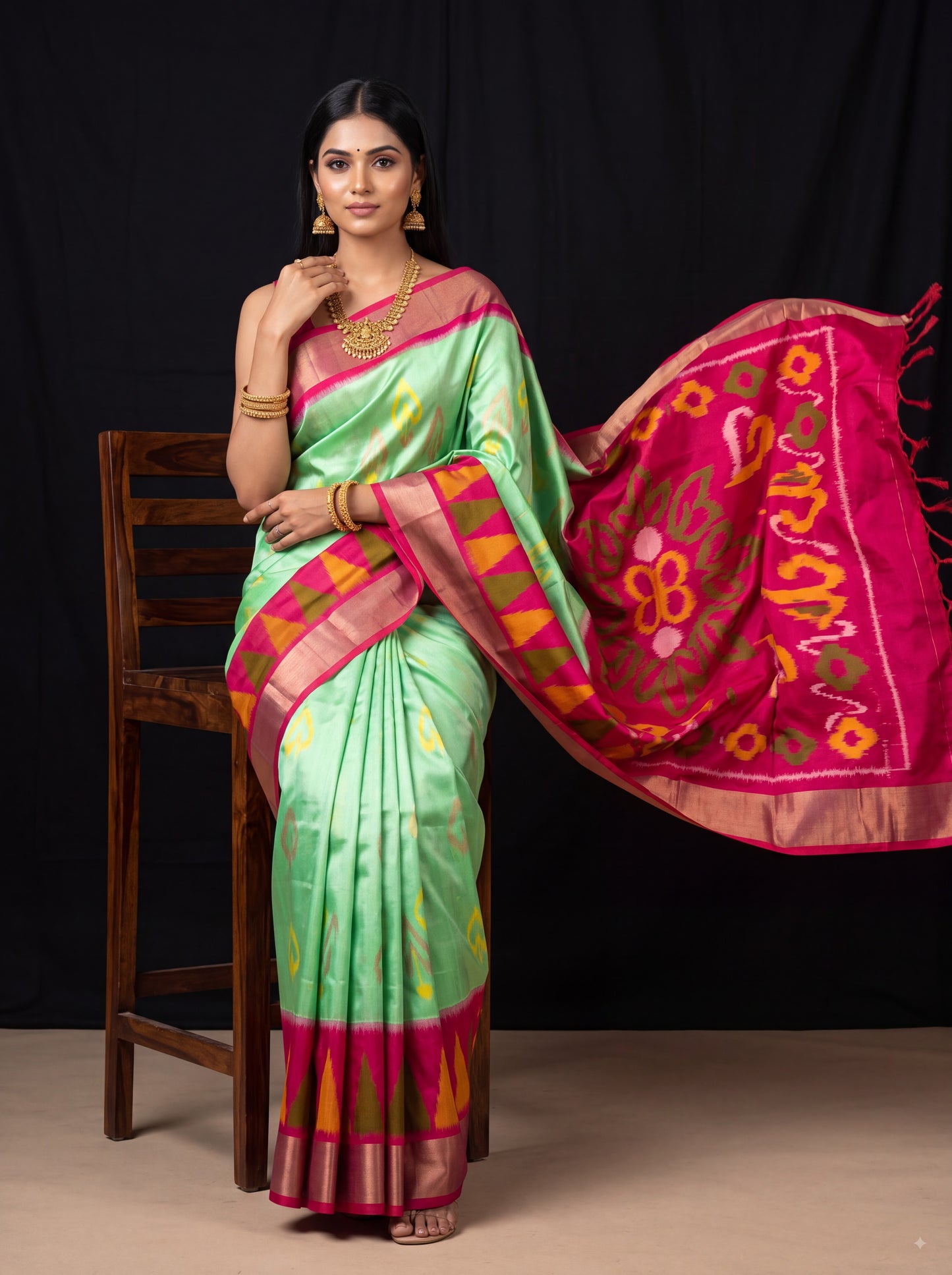 Pochampally Designer Printed & Dola Silk Fabric Saree