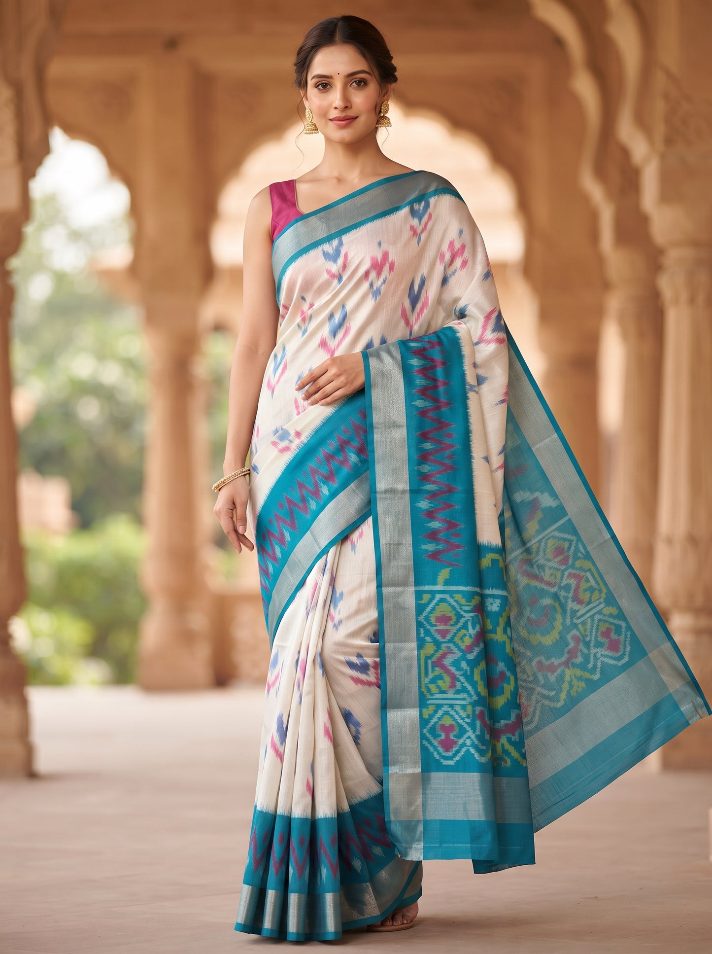 Ikkat Pochampally Handloom Pure Silk Saree | Double Warp