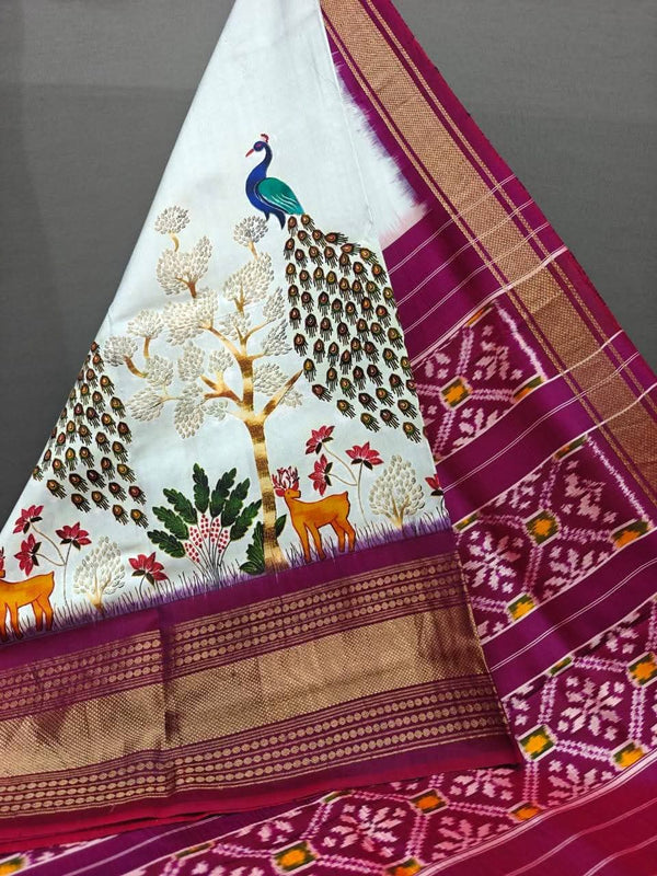Pochampally Ikkat Pure Silk Saree with Yellow Border