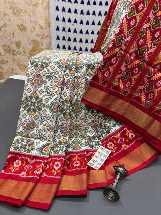 Multicolor Dola Silk Twill Ikkat Designer Saree With Unstitched Blouse Piece For Women